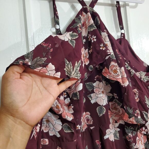 Torid Women's Plus Size 14 Burgundy Floral Cold Shoulder Boho Dress.  SKU# A-117 - Picture 8 of 16